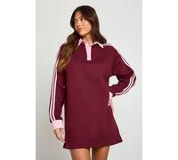 Boohoo Side Stripe Long Sleeve Collared Sweat Dress In Burgundy burgundy 8
