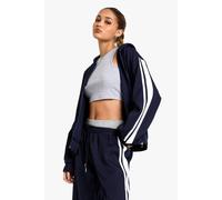 boohoo Women's Side Stripe Woven Zip Through Tracksuit Top in Navy | Size: 16
