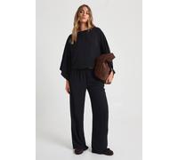 Boohoo Slash Neck Blouse & Wide Leg Trouser Co-Ord In Black black 14