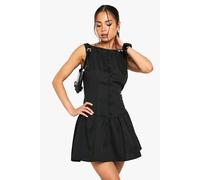 Boohoo Slash Neck Button Detail Mini Dress In Black black 18