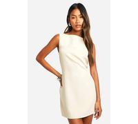 Boohoo Slash Neck Fit & Flare Micro Mini Dress In Stone stone 14