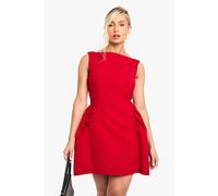 Boohoo Slash Neck Full Skirt Mini Dress In Red red 6