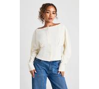 Boohoo Slash Neck Pleat Waist Blouse In Ivory ivory 12