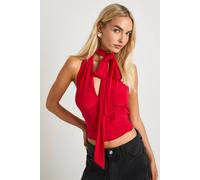 Boohoo Slinky Halterneck Bow Top In Red red 6