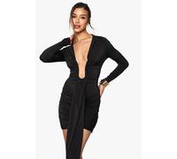 Boohoo Slinky Plunge Ruched Mini Dress In Black black 14