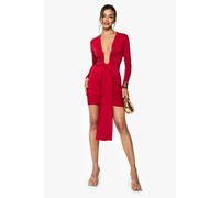 boohoo Women's Slinky Plunge Ruched Mini Dress in Red | Size: 10