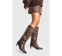Boohoo Snake Print Low Square Toe Knee High Boots snake 6