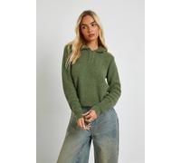Boohoo Soft Boucle Knit Collared Button Down Oversized Jumper In Green green S