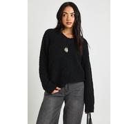 Boohoo Soft Boucle Knit V Neck Oversized Jumper In Black black M