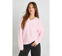 Boohoo Soft Boucle Knit V Neck Oversized Jumper In Pink pink M