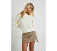 Boohoo Soft Knit Button Neck Detail Oversized Jumper In Cream cream M