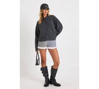 Boohoo Soft Knit Oversized Button Through Knitted Hoody In Charcoal charcoal S