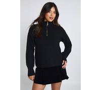 Boohoo Soft Knit Oversized Knitted Zip Neck Jumper In Black black S