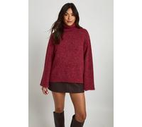 Boohoo Soft Knit Oversized Roll Neck Jumper In Burgundy burgundy S