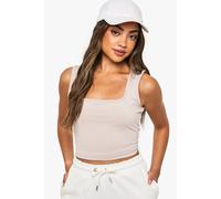 Boohoo Soft Slinky Square Neck Vest Top In Stone stone 16