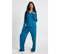 Boohoo Soft Touch Button Through Shirt And Trouser Pyjama Set In Blue blue 8