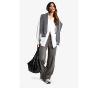 Boohoo Soft Touch Oversized Stripe Wide Leg Trousers In Charcoal charcoal 16