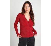 Boohoo Sparkly Knit Cropped Cardigan In Red red S
