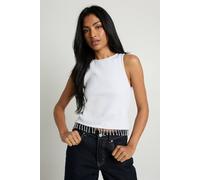 Boohoo Sparkly Trim Hem Rib Vest In White white 10