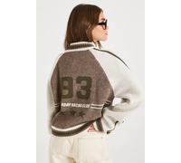 Boohoo Sporty Sunday Racing Club 93 Knitted Zip Neck Oversized Jumper In Stone stone S