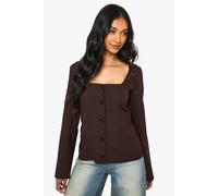 Boohoo Square Neck Collarless Blazer In Chocolate chocolate 16