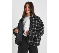 Boohoo Square Printed Teddy Button Up Jacket In Black black 14