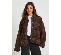 Boohoo Square Printed Teddy Button Up Jacket In Brown brown 12