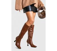 Boohoo Square Toe Pointed Knee High Boots In Brown brown 8