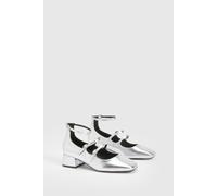 Boohoo Square Toe Triple Strap Mary Jane Shoes In Silver silver