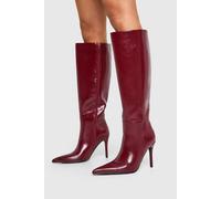 boohoo Women's Stiletto Pointed Knee High Boots in Cherry | Size: 4