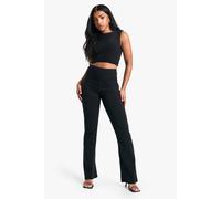 Boohoo Stretch High Waisted Flared Trousers In Black black 6