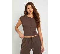 Boohoo Stripe Button Through Cap Sleeve Top In Chocolate chocolate 12