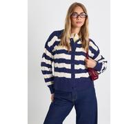 Boohoo Stripe Collared Knit Cardigan In Navy navy XS