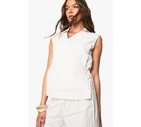 Boohoo Stripe Collared Wrap Shirt In Ecru ecru 10