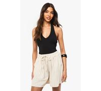 boohoo Women's Stripe Linen Look Tailored Short in Beige | Size: Small/Medium
