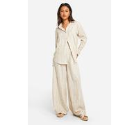 Boohoo Stripe Linen Look Wide Leg Trousers In Ecru ecru 12
