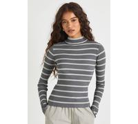 Boohoo Stripe Long Sleeve Knit Top In Charcoal charcoal L