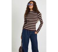 Boohoo Stripe Long Sleeve Knit Top In Chocolate chocolate L