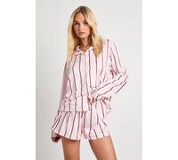 Boohoo Stripe Long Sleeve Shirt & Shorts Pyjama Set In Pink pink 12