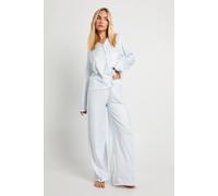 Boohoo Stripe Long Sleeve Shirt & Trousers Pyjama Set In Blue blue 16