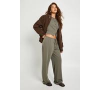 Boohoo Stripe Minimal Waistband Wide Leg Trousers In Khaki khaki 6