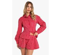 Boohoo Stripe Pleated Flippy Short In Red red 12