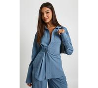 Boohoo Stripe Plunge Wrap Cinched Shirt In Blue blue 12