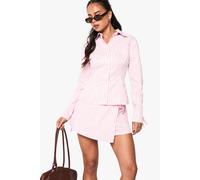 boohoo Women's Stripe Poplin Wrap Skort in Pink | Size: 8