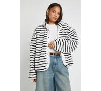 Boohoo Stripe Print Boxy Teddy Jacket In White white 14