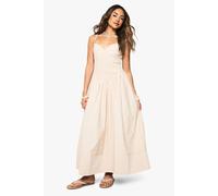 Boohoo Stripe Shirred Waist Detail Smock Maxi Dress In Stone stone 18