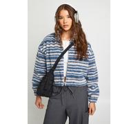 Boohoo Stripe Teddy Zip Bomber Jacket In Blue blue 14