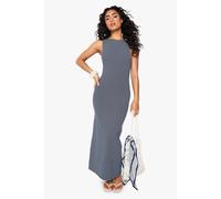 Boohoo Stripe Tie Back Column Midaxi Dress In Navy navy 16