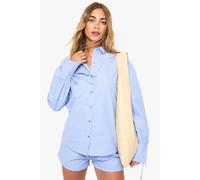 Boohoo Stripe Tie Cuff Shirt & Short Co-Ord In Blue blue 6