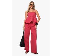 Boohoo Stripe Wide Leg Trousers In Red red 8